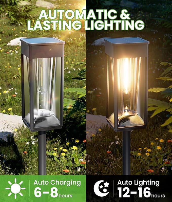 Bright Solar Lights Outdoor 4 Pack, 2-in-1 Warm&Cool Solar Pathway Lights Waterproof IP65, Auto On/Off, Long Lasting Outdoor Light for Yard Patio Garden Decor Landscape Lighting