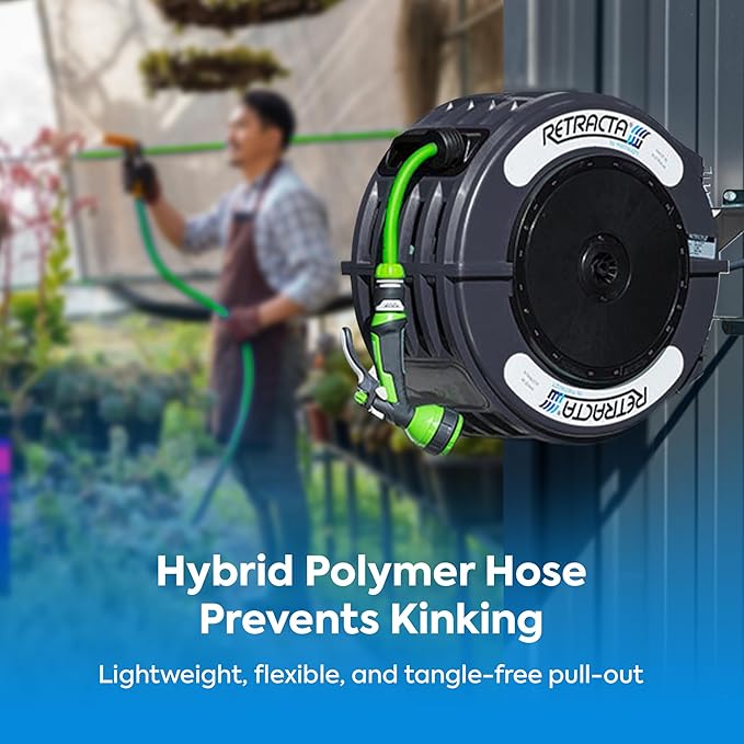 Macnaught Retractable Garden Hose Reel, 60 Ft Water Hose Reel Heavy Duty Retractable Hose with Metal 180° Swivel Rotation Bracket for Wall Mount - Gray