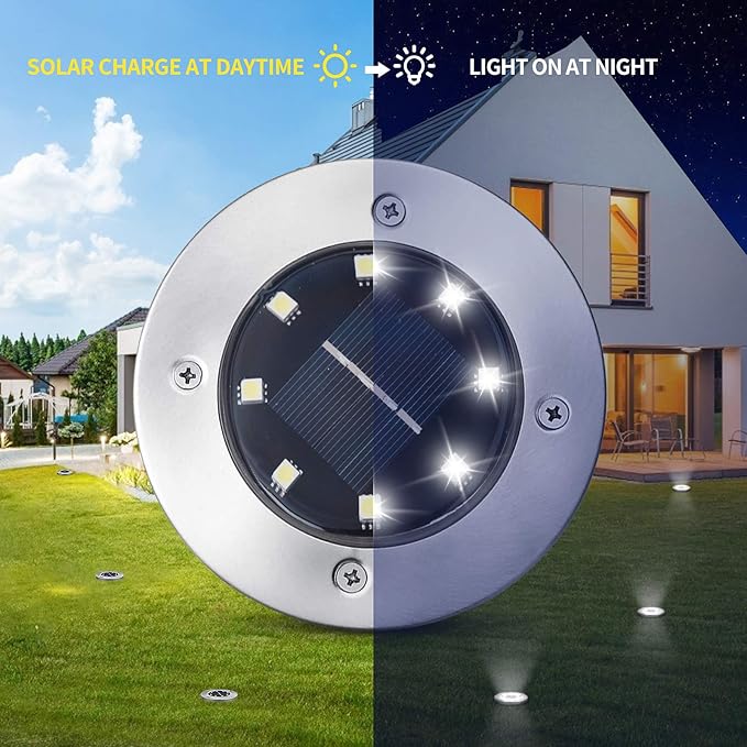 pozzolanas 16 Packs Solar Ground Lights-Cold White, 8 LED Solar Garden Lights Waterproof Outdoor Landscape Lights for Lawn Pathway Yard Driveway