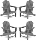 KINGYES HDPE Adirondack Chair Set of 4, Classic Oversize Adirondack Chair, Grey