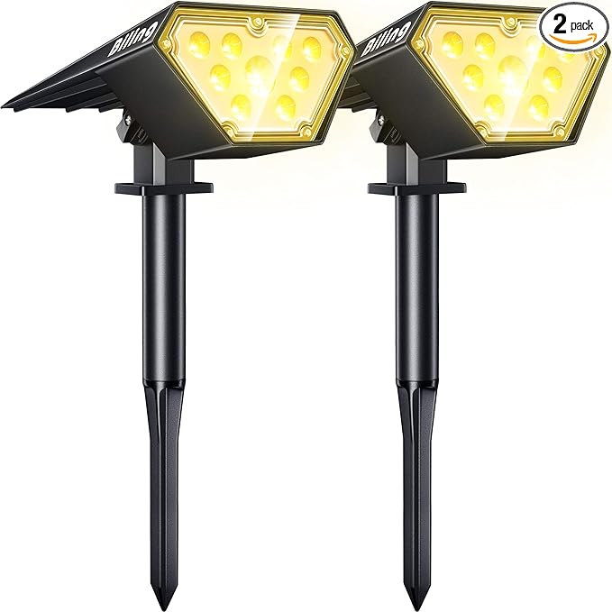 Biling Solar Spot Lights Outdoor, 2-in-1 Solar Landscape Lights 12 LED Bulbs Solar Powered Lights IP67 Waterproof Adjustable Wall Light for Patio Pathway Yard Garden Driveway Pool - Warm White