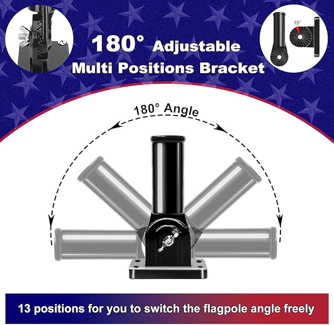 ZMTECH 6FT Flag Pole Kit with Solar Light and Proud American Flag, Adjustable Bracket and Upgraded Tangle-Free Ring 1" Stainless Steel Flagpole for Day and Night, Residential, Commercial, Black