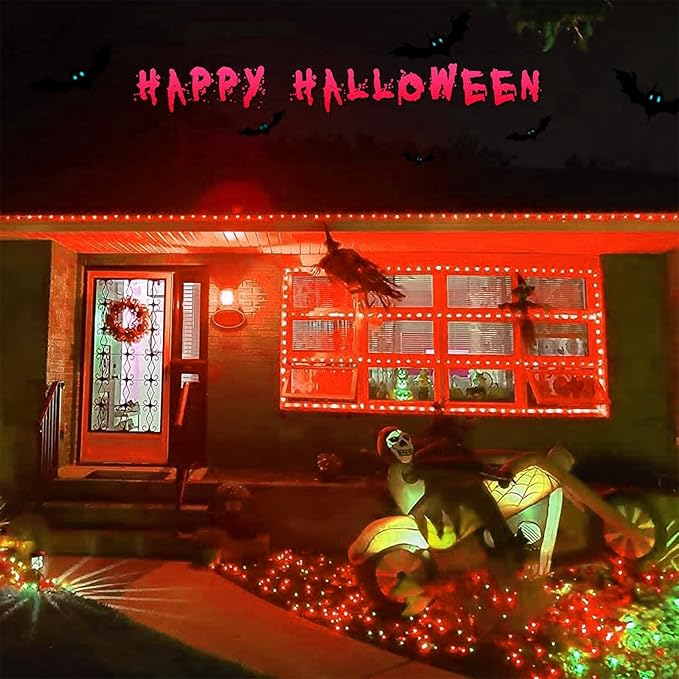 YEGUO 4 Pack Orange Solar Halloween Lights Outdoor Waterproof, Each 33ft 100 LED Solar Fairy Lights, 8 Modes Solar String Lights