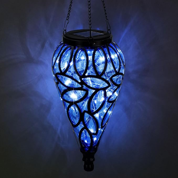 Outdoor Plastic Solar Hanging Lantern, 15 Cool White LEDs Twinkle Effect Tear-Shaped Hanging Lantern Decor Garden Decorative Solar Lights for Backyard, Patio and Lawn