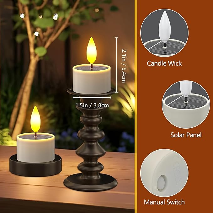 PChero 12 Pack Solar Tea Lights Outdoor Waterproof, Small Solar Lights with Dusk to Dawn Sensor, LED Tealight Candles for Lantern Garden Camping Outside Patio Home Decor,1.5" x 2.1"