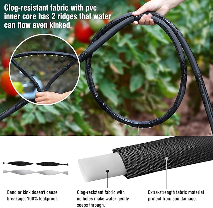 Soaker Hose 15ft for Garden Beds, Drip Irrigation Hose Saves 80% Water, Leak Proof Sprinkler Hose For Garden, Lawn, Flower Bed, Vegetable Field (15FT)