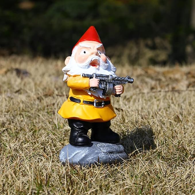 Garden Gnomes Outdoor Funny Garden Gnomes Funny Gnomes with Guns - for Indoor Outdoor Garden Gnome Sculpture Patio Yard Lawn Dwarf Decoration