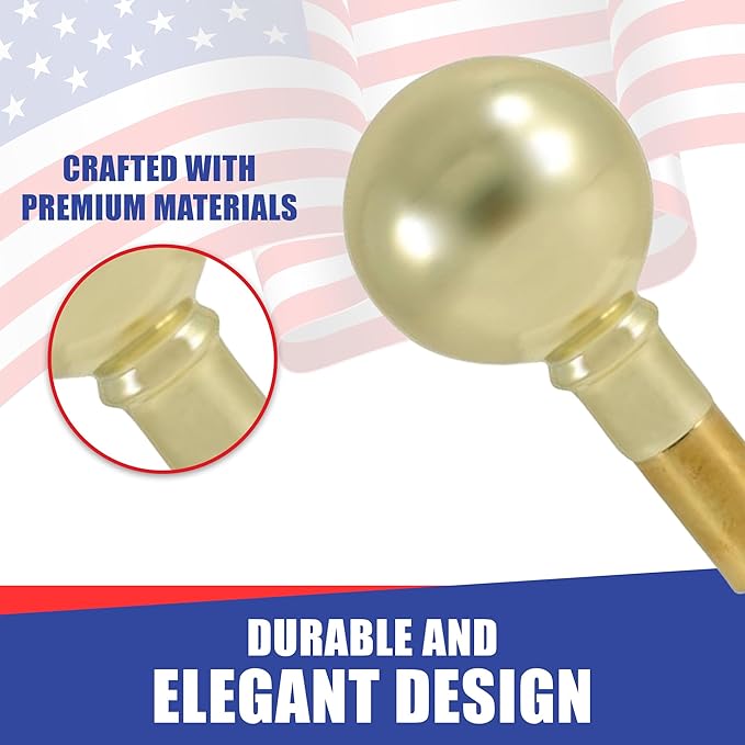 Super Tough Indoor Flag Pole kit 8ft - Parade Ball - Gold Texture Base - Aluminum Flagpole with Brass Finish - Heavy Duty Inside House Flagstaff - Interior Shaft and Stand - No Ensign Included