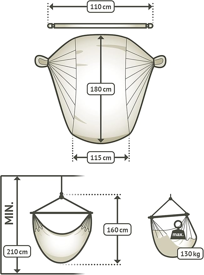 La Siesta® Large Comfort Habana Cotton Hanging Hammock Chair, Indoor Outdoor Hammock Swing Chair, Boho Hanging Chair Bedroom Patio, Max 285 Lbs, Azure