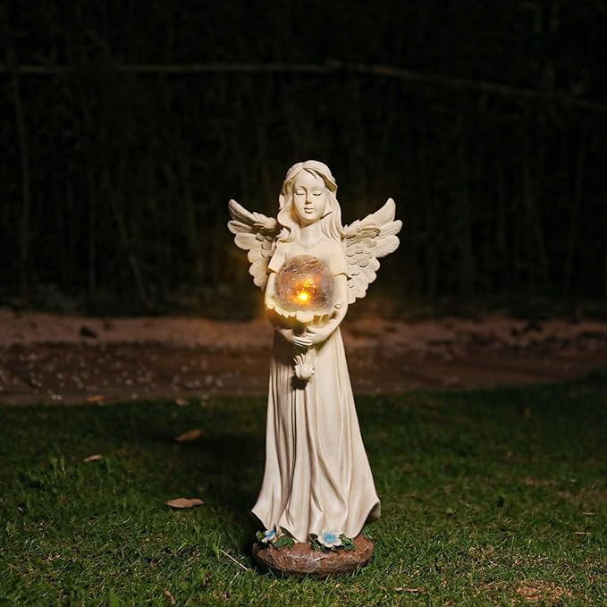 Angel Statue for Garden - 16.3 inches Guardian Solar Garden Statue, Gardening Gifts for Mom Grandma Lawn Ornaments Figurines for Outdoor Decor