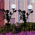2 Pack Solar Fairy Garden Decor, Metal Fairy Statues with Crackle Glass Globe Solar Garden Lights Outdoor Silhouette Waterproof for Lawn Patio Yard Pathway Gardening Gifts