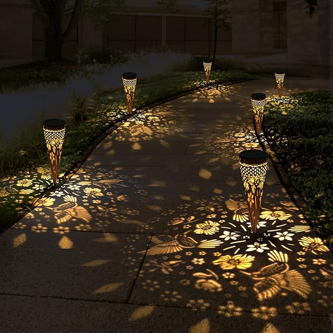 KAIXOXIN Solar Garden Lights, Metal Hummingbird Pathway Lights, Outdoor Landscape Lighting for Patio, Backyard, Walkway (Hummingbird, 2)