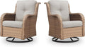 Outdoor Swivel Rocker Patio Chairs - 360 Degree Swivel Glider Seating 350LBS Weight Capacity Wicker Rocking Chairs Set of 2 with Removable Cushion for Porch Balcony Deck, Yellow/Beige