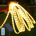 32.8FT 600LED Solar LED Strip Lights Outdoor, Solar Outdoor String Lights, Upgarde Solar Rope Lights with Timer Remote Auto ON/Off for Step, Stair, Deck, Fence, Patio,Yard Decor(Warm White, 32.8 FT)