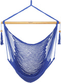 JoyView Hammock Chair with Spreader Bar Caribbean Hammock Swing Chair 300 LBS Weight Capacity XL Rope Hanging Chair for Outdoor Indoor Garden Yard - Blue