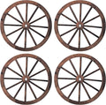 Qunclay 4 Pcs Wooden Wagon Wheel Wall Decor Old Western Wood Boho Wall Art Farmhouse Boho Wagon Wheels Rustic Yard Decor Wood Hanging Decorations for Garden Home Bar Garage (17.7 Inch)