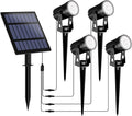 T-SUNUS Solar Garden Spotlight White Outdoor, 4-in-1 Solar Spot Lights 6000K IP65 Waterproof 9.8ft Cable, 5W Separated Solar Panel, Auto On/Off for Tree Patio Yard Driveway Pathway Pool Area