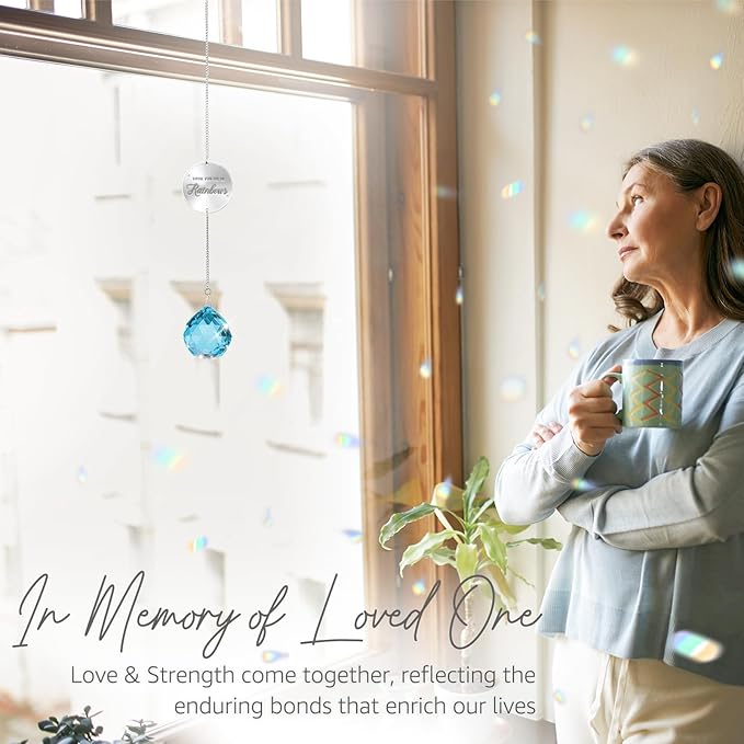 Memorial Gifts for Loss of Loved One, Unique Sympathy Gift Idea Sky Blue Crystal Ball Window Suncatcher, Rainbow Bereavement Grief Gift Box for Loss of Mom Dad Husband Son Daughter