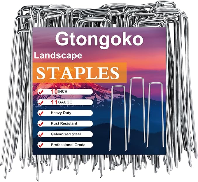 Gtongoko Landscape Staples 10 Inch 11 Gauge 120 Pack Garden Stakes Upgraded Tent Stakes Galvanized SOD Pins Ground Stakes Yard Stakes for Weed Barrier Fabric Ground Plant Cover Stakes Outdoor Décor