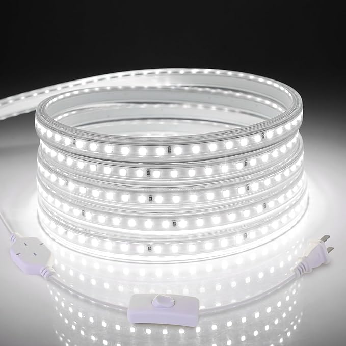 AIMENGTE LED Strip Lights, 240 LEDs, 6500K Cool White, Waterproof Indoor & Outdoor Rope Lights for Room, Garden, Patio, Kitchen, Bedroom, Living Room, and Under Cabinet Decoration, AC 110V