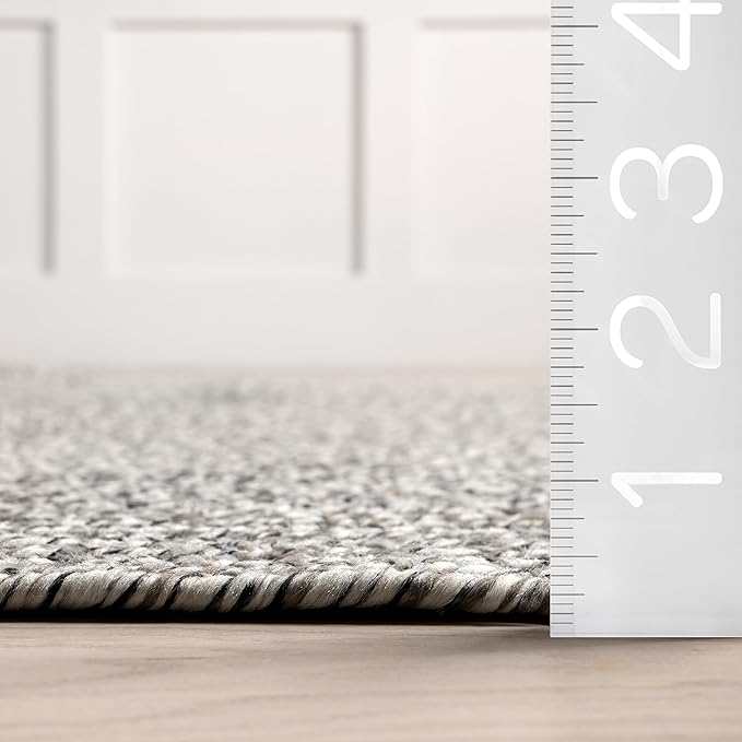 nuLOOM Oval 5' x 8' Solid Hand Braided Indoor/Outdoor Area Rug, Pet-Friendly, High Traffic, Weather Resistant, for Patio, Balcony, Bedroom, Living, Dining Room, Wynn Salt and Pepper