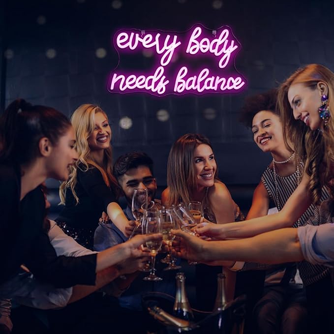 WLHOPE Every Body Needs Balance Neon Sign, Dimmable LED Neon Signs For Wall Decor,Connectivity Via USB Personalized Neon Signs,Spa Salon Led Light, Massage Neon Light, For Bedroom Living Room Decorate