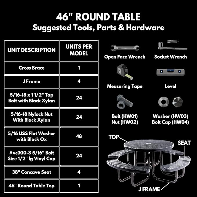 Coated Outdoor Furniture Heavy-Duty Portable Outdoor Kids Table with Umbrella Hole, Punched Steel Kids Picnic Table, Commercial-Grade, Made in America (46 In, Round, Childrens, Light Blue)
