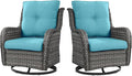 Outdoor Swivel Rcoker Wicker Chairs - Swivel Patio Chairs Set of 2 Patio Furniture Sets with Covered Cushion for Porch Deck Balcony Backyard, Turquoise Cushion