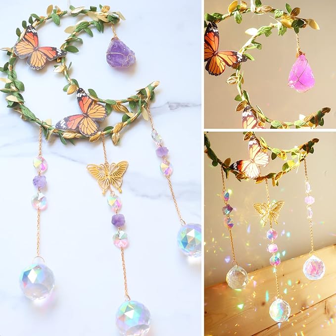 Suncatcher - Amethyst Moon Crystal Sun Catcher Window Hanging, Good Luck Charms Gifts for Women Chrismas Thanksgiving Birthday Crystal