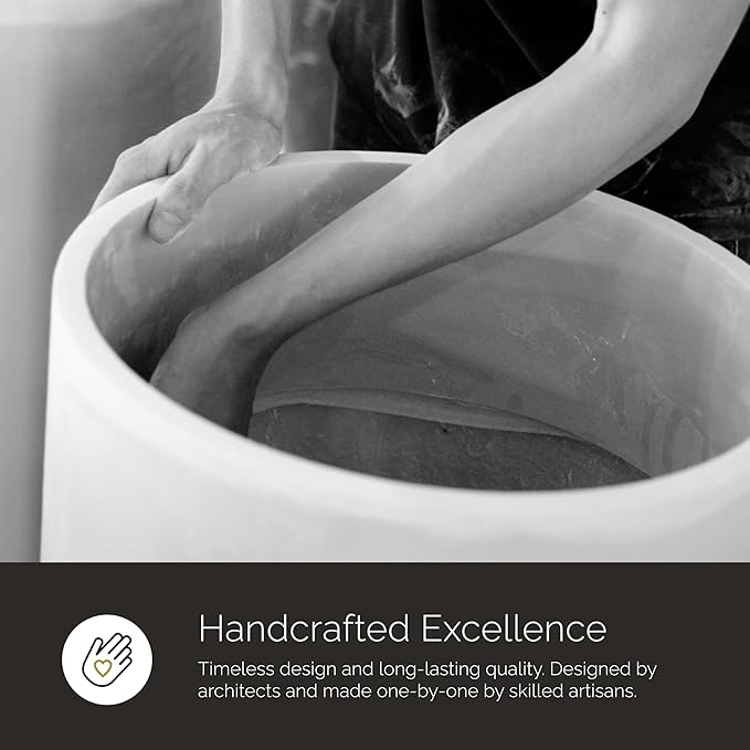 Mondo Large Planter – Grey Stone Finish – Fiberglass Indoor/Outdoor and Weather-Resistant Round Planter (26" D x 24.6" H Exterior, 24.6" D x 24" H Interior)
