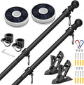 ZMTECH 2 Pcs 6 FT Flag Pole with Solar Light - Adjustable Bracket, Stainless Steel Flag Poles for Outside House, Tangle Free Flag Pole Holder Kit for American Flag (Without Flag, Black)