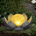 Garden Solar Light Outdoor(2Pack), Amber Crackle Globe Glass Lotus Decoration, Waterproof Gary Metal LED Flower Lights for Patio,Lawn,Walkway,Tabletop, Garden Gifts for Women