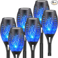 6-Pack Blue Solar Flickering Flame Torches – Waterproof Solar Garden Lights, Outdoor Solar Lights for Yards, and Flame Torches for Patio and Pathway Decorations
