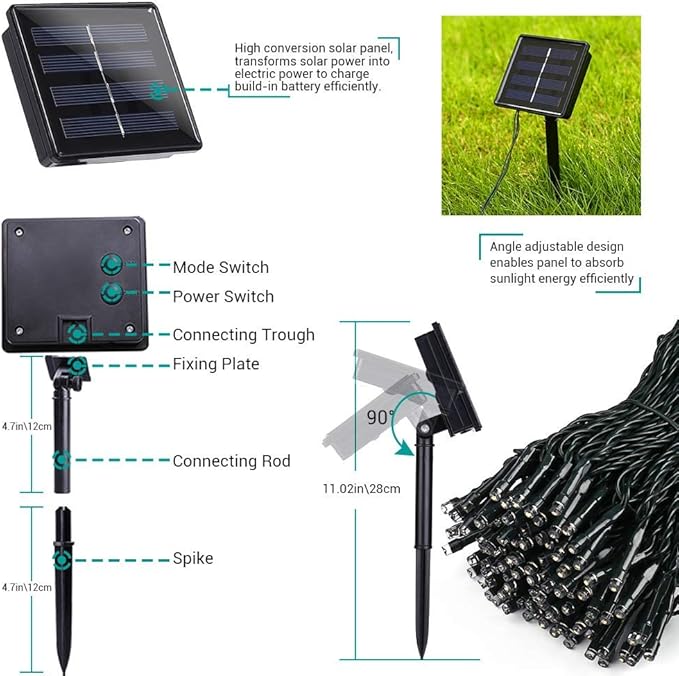 Toodour Solar Christmas Lights, 72ft 200 LED 8 Modes Green Christmas String Lights, Waterproof Solar Lights String for Garden, Patio, Fence, Holiday, Party, Balcony, Outdoor Christmas Decorations