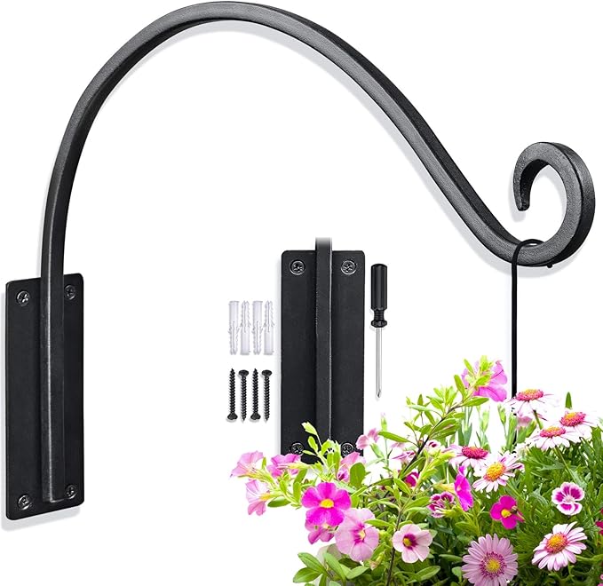 Qiang Ni Heavy-Duty Plant Hanger Outdoor: 16-Inch Hanging Plant Hooks for Outside Baskets - 2 Pieces Wall Mount Plant Bracket for Bird Feeder