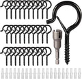 Hooks for Outdoor String Lights, Ceiling Screw Hooks with Safety Buckle Design for Hanging Plants Christmas Lights Party Led Wind Chimes, Black Q Hanger with Wing Nut Driver, 30 Pack