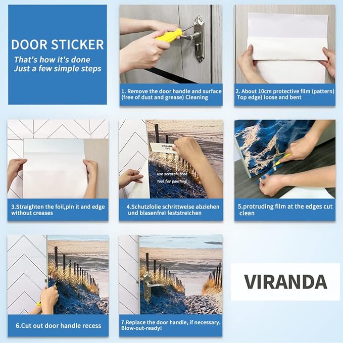3D Door Stickers Murals Peel and Stick - Beach Road Wallpaper Self-Adhesive Decals - Removable PVC Waterproof Poster for Bedroom Living Room Decoration 33.9" x 78.7"