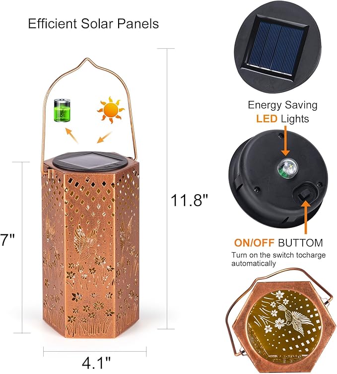 Hummingbird Solar Lanterns Outdoor Waterproof - Birthday Gifts for Women, Men, Mom, Mothers Day Gifts, Solar Lights Outdoor Hanging Garden Decor for Outside, Patio, Outdoor, Yard, Lawn, Balcony