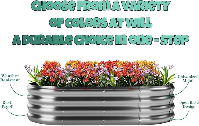 Galvanized Metal Planter Raised Garden Bed Kit for Gardening Outdoor，4x2x1ft Planter Grow Garden Box Raised Flower Bed，Long Vegetable Clearance Herb Raised Garden Beds for Gardening White