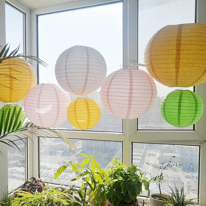Chinese Style Paper Lanterns, Set of 12, Suitable for Party Decoration (Red, 14in)