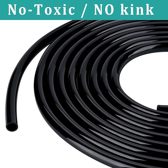 3/8" id - 50ft Black Vinyl Tubing Flexible PVC Tube Hybrid Hose Transfer Water Fuel Gas for Pond Fountain Garden Waterfall, Durable and Safe, with 2 Hose Clamps