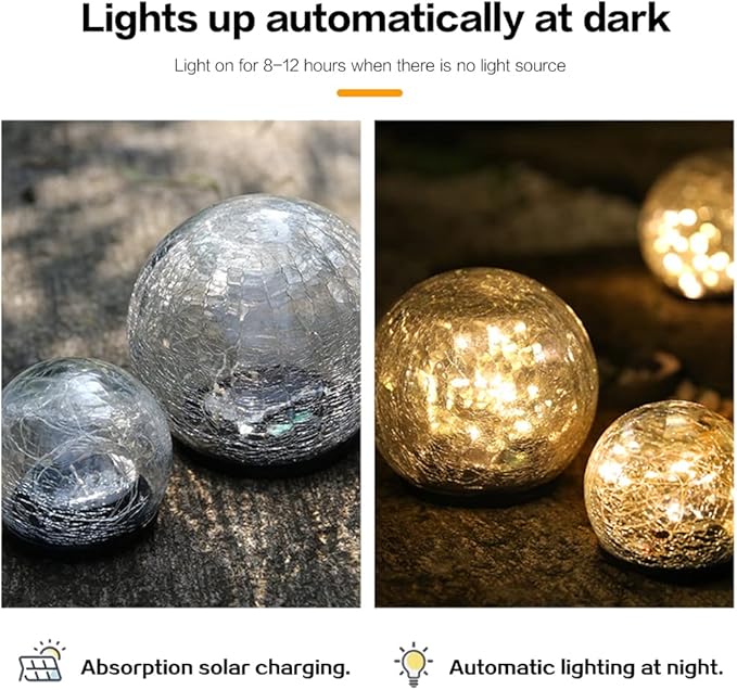 TOMEX Solar Garden Lights, Cracked Glass Ball Waterproof Warm White LED for Outdoor Decor Decorations Pathway Patio Yard Lawn, 1Pack (4.7")