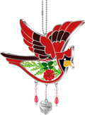 KY&BOSAM Cardinal Suncatcher Precious Grandmother Glass Hanging for Windows Wind Chime Ornament with Pressed Real Flowe and Heart Charm Birthday Gifts for Women Mother's Day Christmas