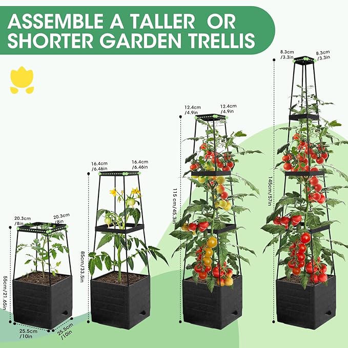MQFORU Raised Garden Bed Planter Boxes with Trellis, 57" Self-Watering Tomato Planter Boxes with Trellis for Climbing Vegetable and Plants, Tomato Cage for Indoor Outdoor Use