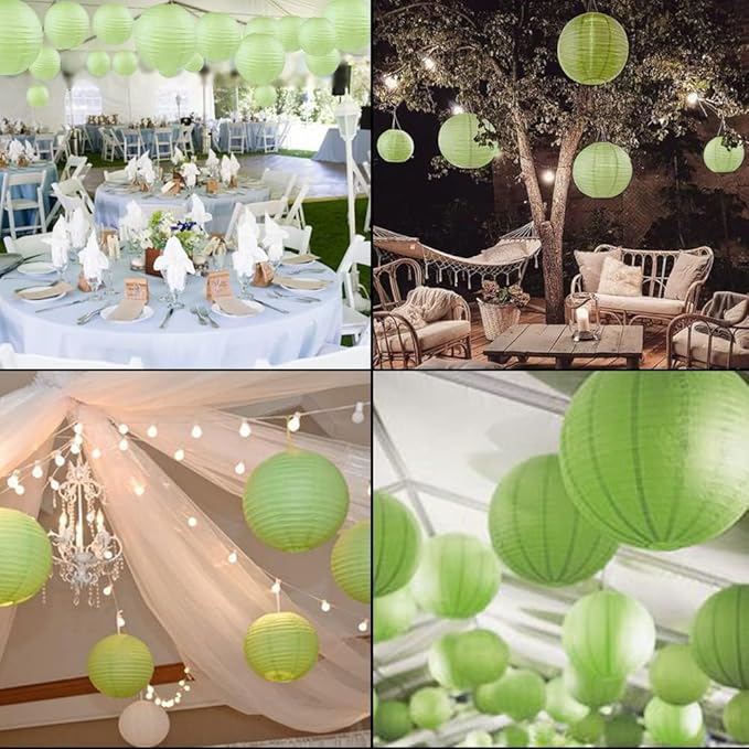 WYZworks - Round Paper Lanterns 10 Pack (Light Apple Green, 8") - Hanging Paper Lanterns Lamp for Wedding, Birthday, Party and Home Decorations with 8", 10", 12", 16" Option