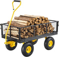 VEVOR 900 Lbs Heavy Duty Steel Garden Cart, Garden Wagon Cart on Wheels, Outdoor Metal Yard Utility Wagon Carts with 10" Tires and Mesh Removable Sides(Convert to Flatbed) and 180°Rotating Handle