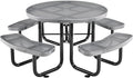 Global Industrial 46" Round Picnic Table, Perforated Metal, Thermoplastic Coating, Attached Benches, 1-1/2” Umbrella Pole Hole, Outdoor-Rated, 1000 lbs Capacity, Gray