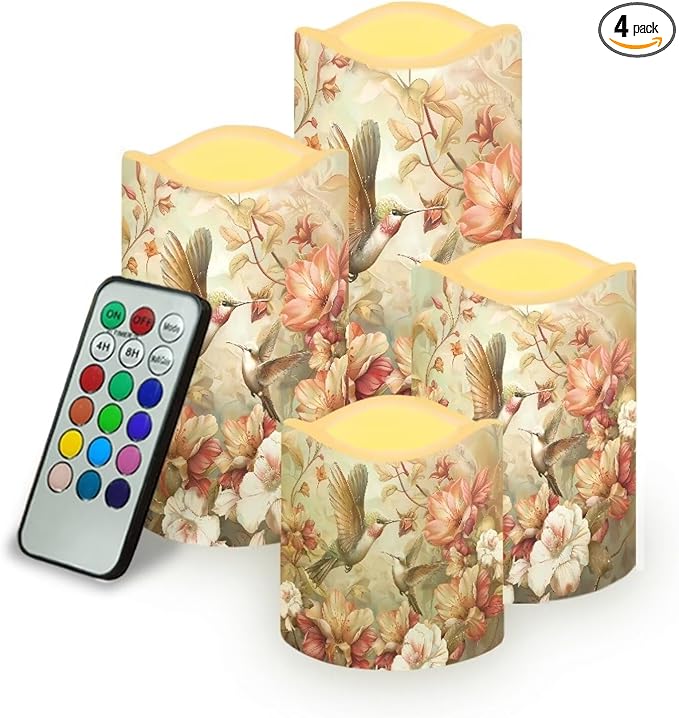 Ystardream Hummingbird Flameless Candle with Remote Control and Timer,Battery Operated Led Candle for Festival Celebration Home Decor,4 Pack Set