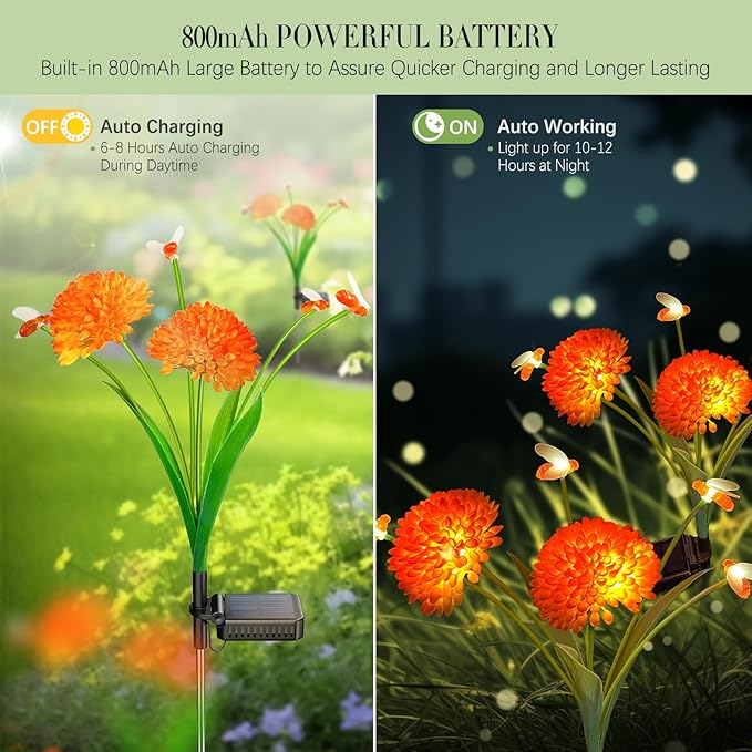 Solar Garden Lights, 6 Pack Swaying Bee Lights With Flowers, Waterproof Firefly Lights Outdoor for Garden Patio Yard Pathway Decoration, Gifts for Women Mother's Day