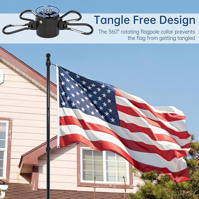 ZMTECH 10 FT Flag Pole with American Flag in Ground, Extra Thick Flag Pole Kit for Yard,Windproof Ground Flag Poles for Outside House Residential or Commercial（1 PACK）